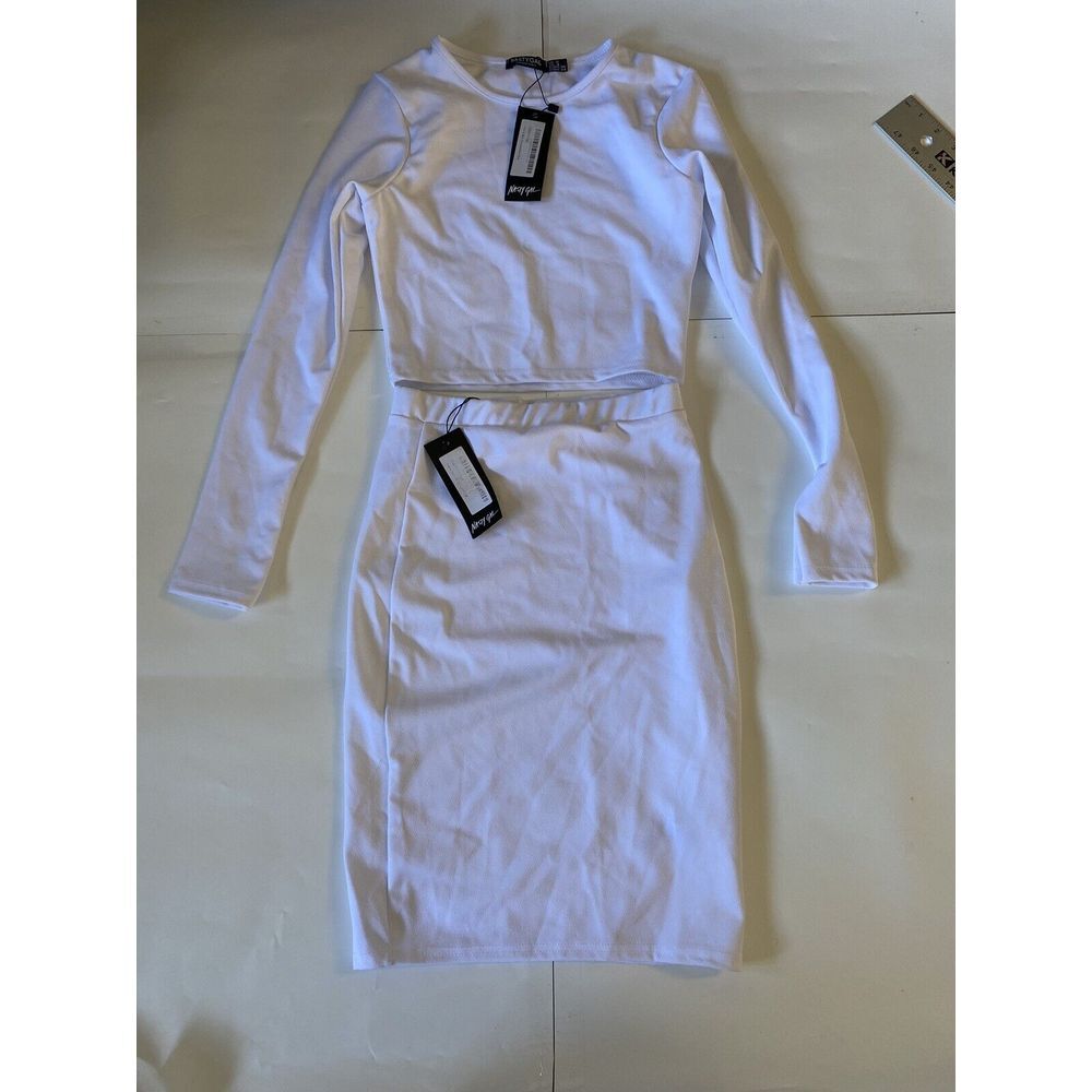 Nasty Gal White Shirt And Skirt 2 Piece‎ Set US Size 8 Shirt And 4 Skirt